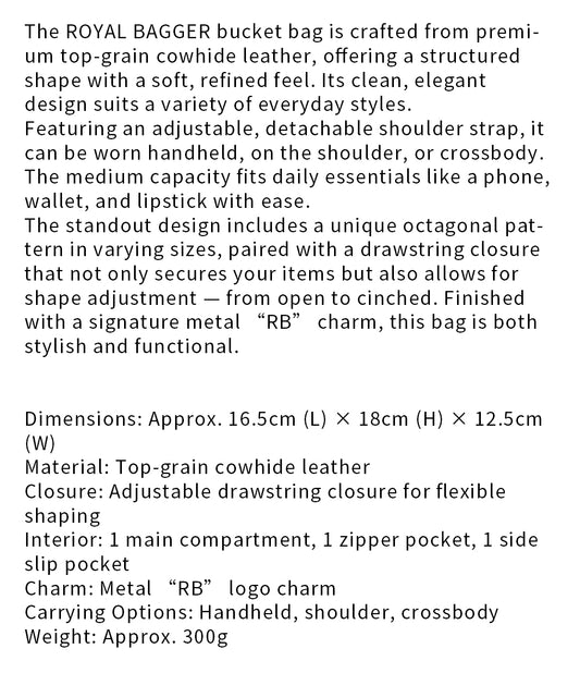 Royal Bagger Fashion Retro Bucket Bag for Women, Genuine Cowhide Leather Handbag, Elegant Shoulder Crossbody Purse 3266
