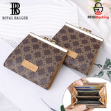 Royal Bagger Women’s RFID Credit Card Holder Wallet – Vintage Coin Purse with Signature Coated Canvas & Vegetable-Tanned Cowhide Leather, Kiss Lock Short Wallet 5242