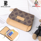 Royal Bagger RFID Women's Multi-Card Slots Wallet – Signature Coated Canvas & Vegetable-Tanned Cowhide Leather Credit Card Holder, Coin Purse with Keychain 3443