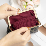 Royal Bagger Elegant Retro RFID Kiss-Lock Coin Purse for Women, Signature Coated Canvas & Vegetable-Tanned Cowhide Leather, Vintage Metal Frame Small Wallet with Card Organizer 3271